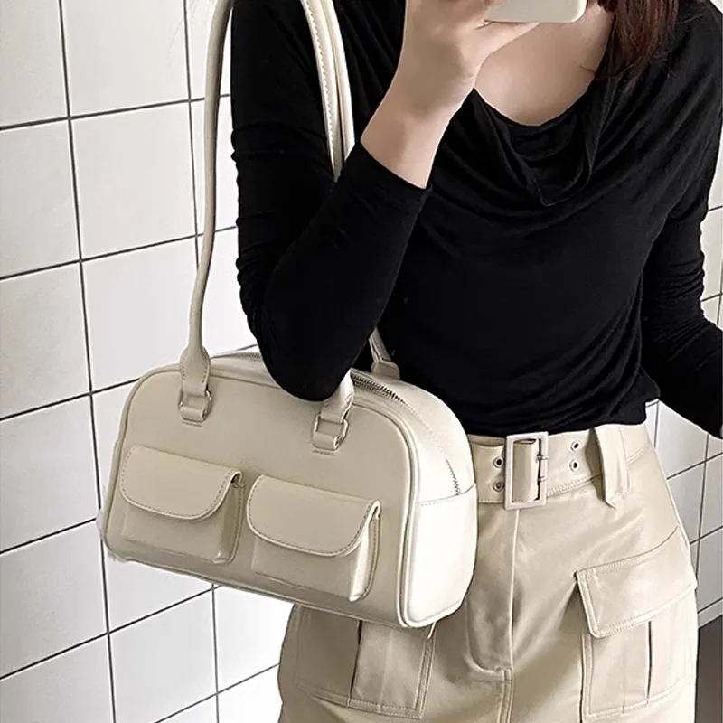 Jade En Plus PU Shoulder Bag Regular Women's Blue/Ecru/Black/Brown-14