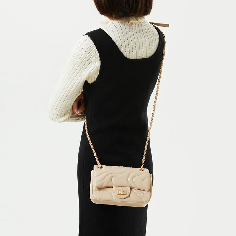 Jade En Plus Niche Texture PU Shoulder Bag, Crossbody Bag Regular Women's White/Apricot/Black-6