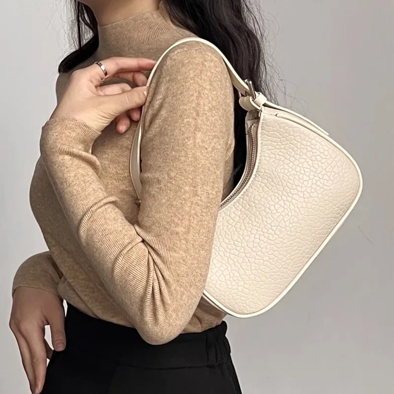 Jade En Plus PU One Shoulder Handbag, Crossbody Bag Regular Women's Elegant White/Relaxed Black-7