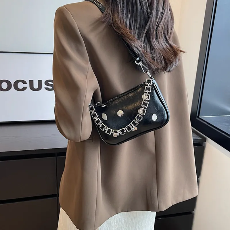 Jade En Plus Premium PU Handbag, Shoulder Bag, Crossbody Bag Regular Women's Black/White/Silver-3
