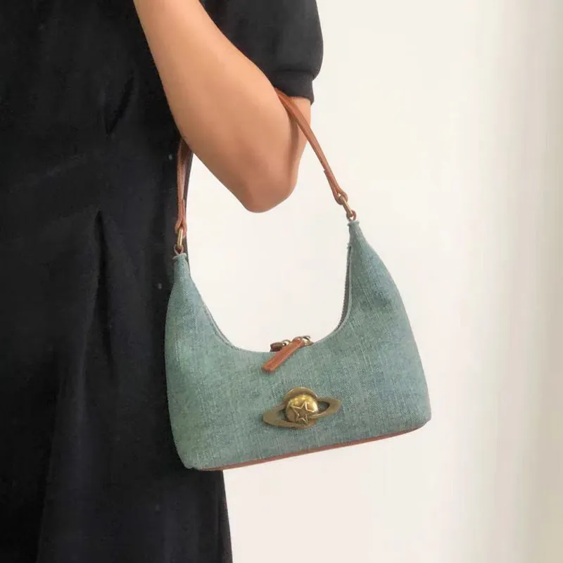 Jade En Plus Denim Shoulder Bag Regular Women's Blue/Brown-6