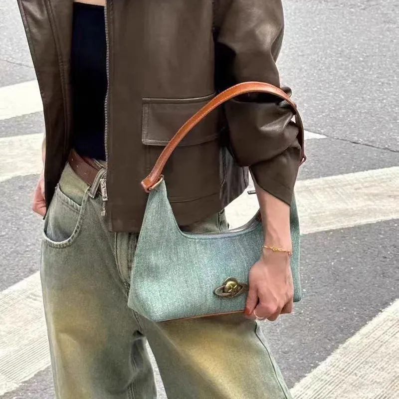 Jade En Plus Denim Shoulder Bag Regular Women's Blue/Brown-3