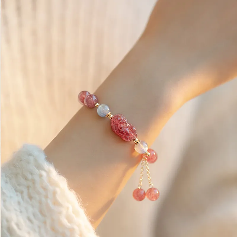 A.b.art Strawberry Quartz Pink Crystal Bracelets Unisex-2