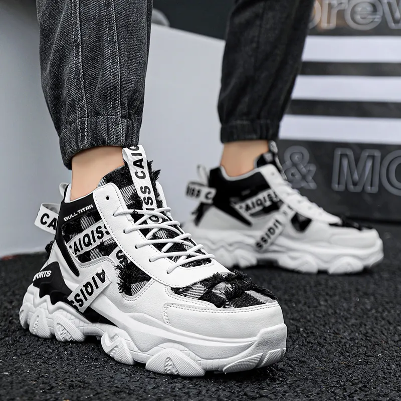 GONG NIU JU REN Anti-Slip Wear-Resistant High-Top Chunky Sneakers Unisex-10