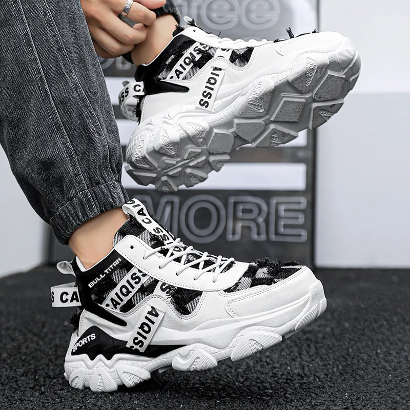 GONG NIU JU REN Anti-Slip Wear-Resistant High-Top Chunky Sneakers Unisex-11