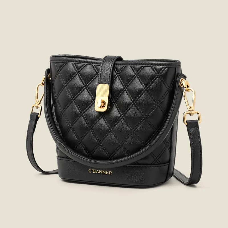 C°BANNER Cow Leather One Shoulder Handbag Trumpets Women's Black/Ecru-1