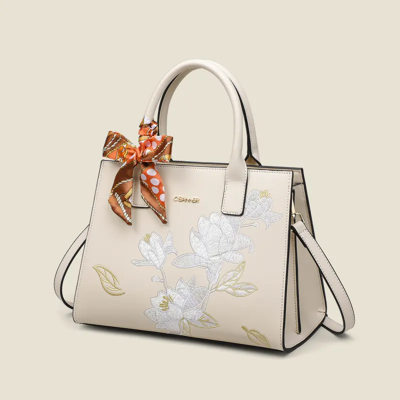 C°BANNER Cow Leather Tote Bag, Shopping Bag, Handbag Medium Size Women's Ecru-1
