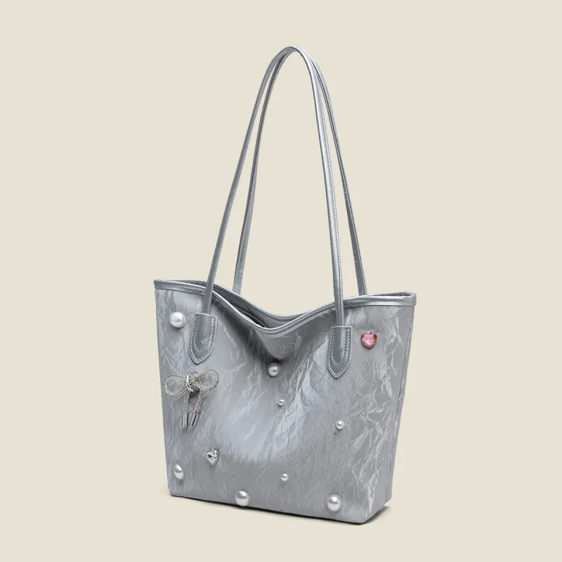 C°BANNER Synthetic Leather Shoulder Bag Medium Size Women's Ecru/Silver-5