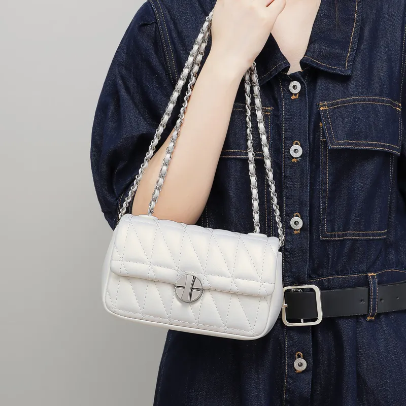 C°BANNER Synthetic Leather Shoulder Bag, Crossbody Bag, Small Square Bag Regular Women's Spring Pearl White-3