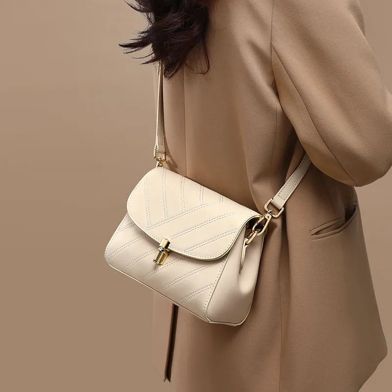 C°BANNER Cow Leather Small Square Bag Shoulder Bag, Crossbody Bag Medium Size Women's Ecru-2