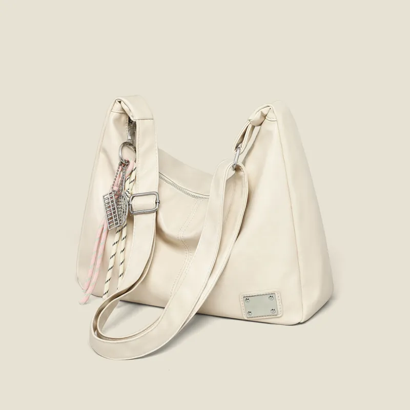 C°BANNER Synthetic Leather Shoulder Bag Medium Size Women's White/Brown-1