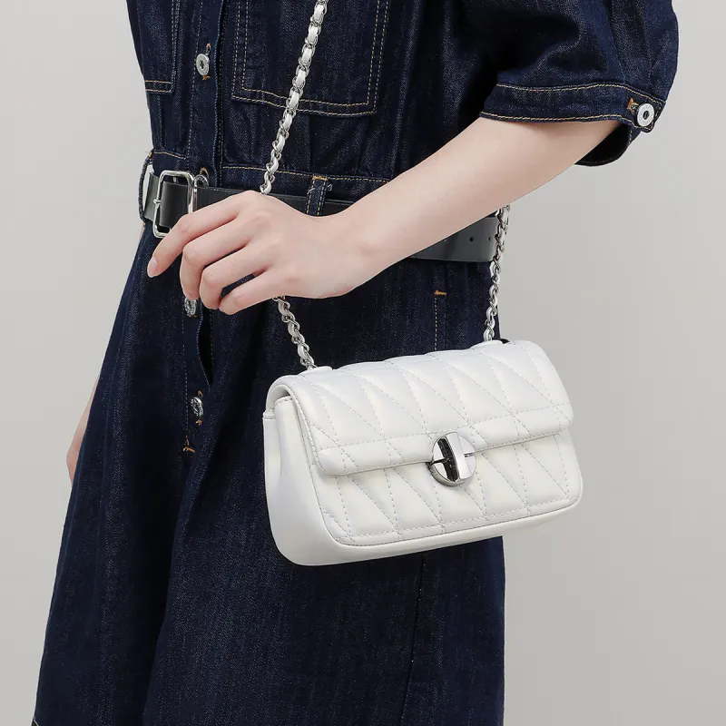 C°BANNER Synthetic Leather Shoulder Bag, Crossbody Bag, Small Square Bag Regular Women's Spring Pearl White-1