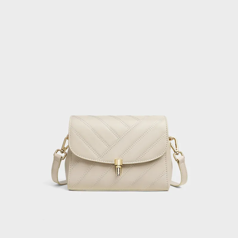 C°BANNER Cow Leather Small Square Bag Shoulder Bag, Crossbody Bag Medium Size Women's Ecru-4