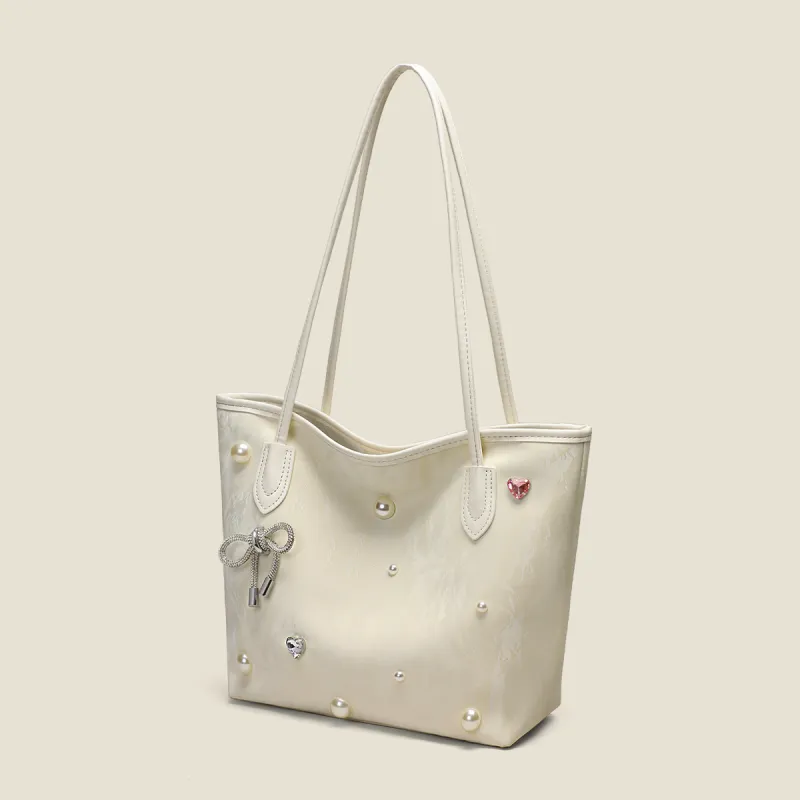 C°BANNER Synthetic Leather Shoulder Bag Medium Size Women's Ecru/Silver-1