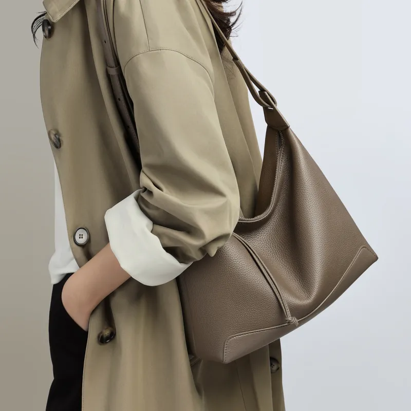 C°BANNER Cow Leather One Shoulder Crossbody Tote Tubas Women's Elephant Gray-1
