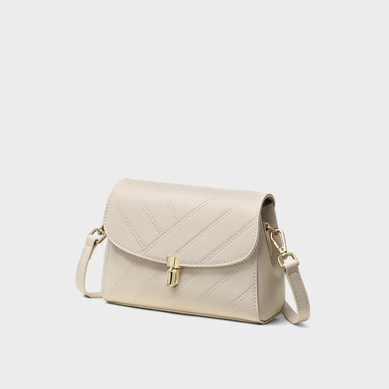 C°BANNER Cow Leather Small Square Bag Shoulder Bag, Crossbody Bag Medium Size Women's Ecru-5
