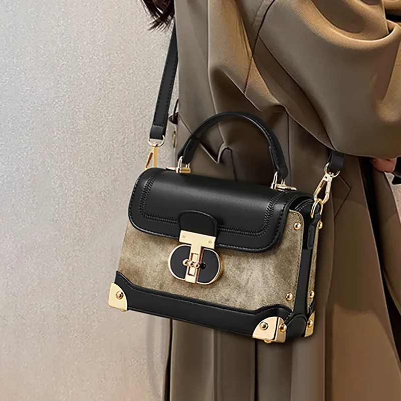C°BANNER Synthetic Leather One Shoulder Crossbody Portable Small Square Bag Regular Women's Khaki & Black-1