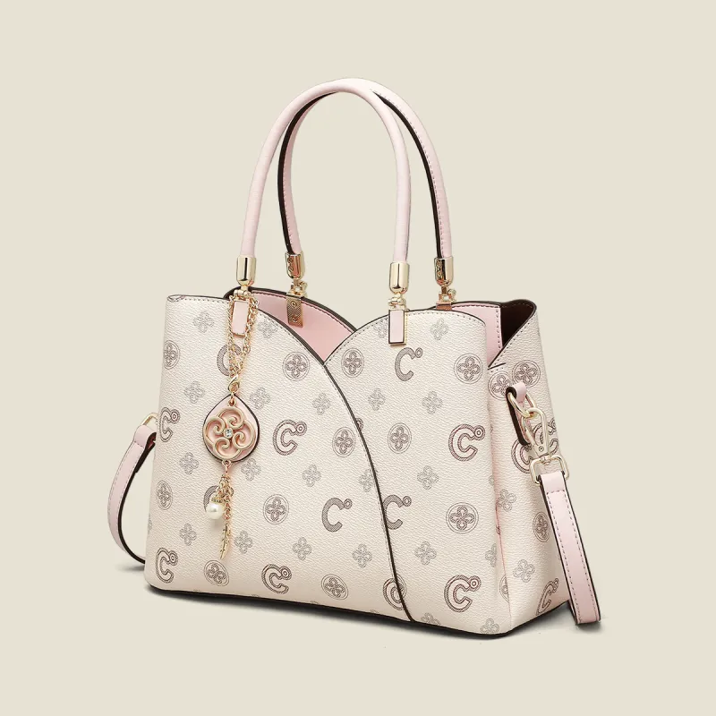 C°BANNER Synthetic Leather Handbag Medium Size Women's Pink/Coffee-1