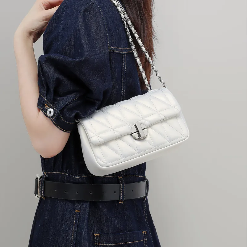 C°BANNER Synthetic Leather Shoulder Bag, Crossbody Bag, Small Square Bag Regular Women's Spring Pearl White-2