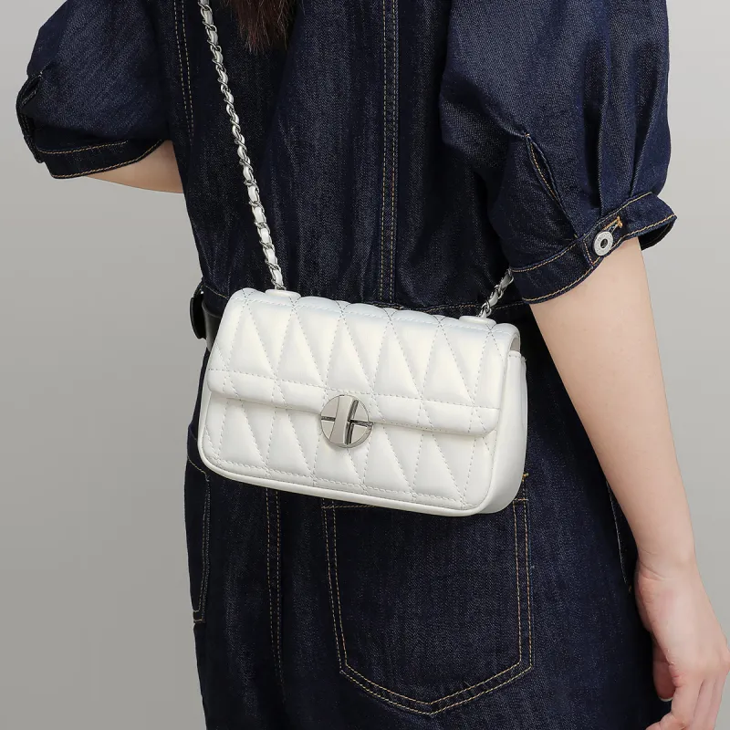 C°BANNER Synthetic Leather Shoulder Bag, Crossbody Bag, Small Square Bag Regular Women's Spring Pearl White-4
