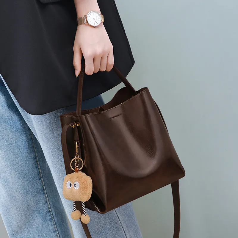 C°BANNER Cow Leather One Shoulder Crossbody Bucket Bag, Handbag Tubas Women's Wine Coffee-3