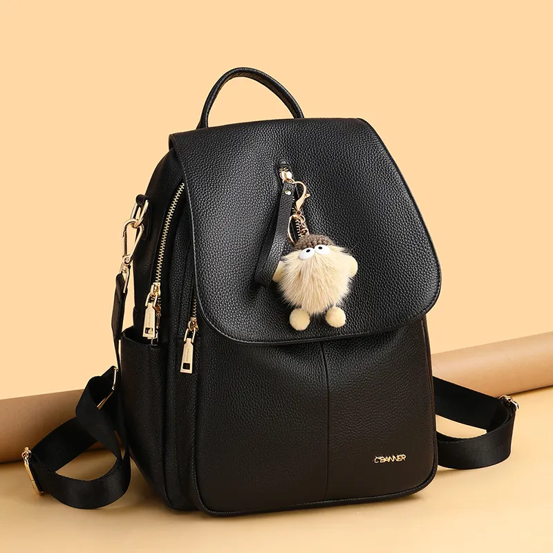 C°BANNER Cow Leather Backpack Medium Size Women's Black-1
