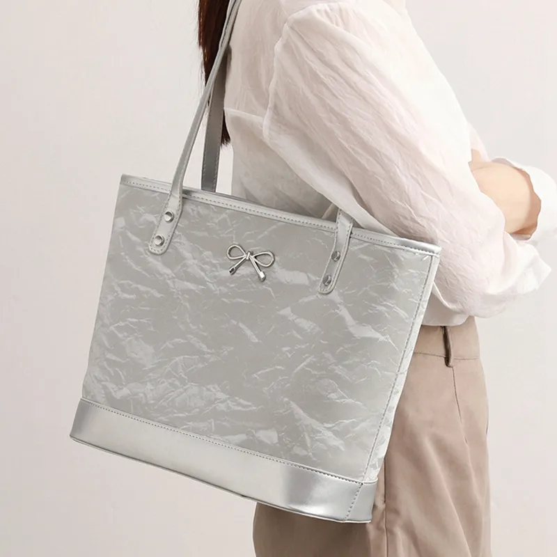 C°BANNER Synthetic Leather Shoulder Bag Crossbody Bag Handbag Tote Large Size Women's Silver-1