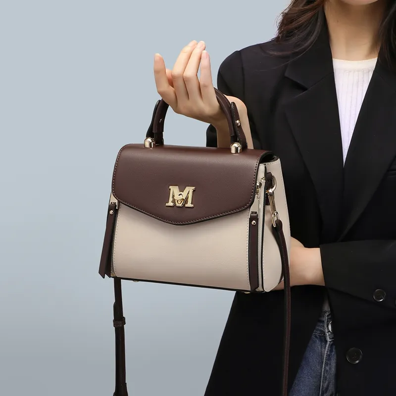 C°BANNER Split Cow Leather Shoulder Bag, Crossbody Bag, Handbag Regular Women's Ecru Coffee-1