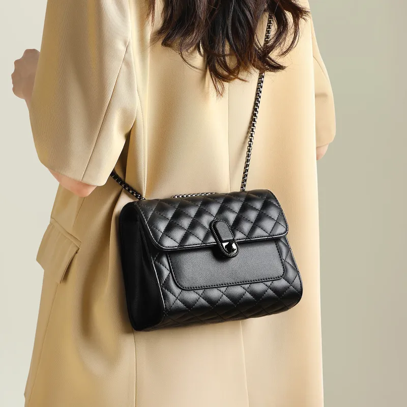 C°BANNER Cow Leather Chain Bag, Shoulder Bag, Crossbody Bag Small Size Women's Black-4