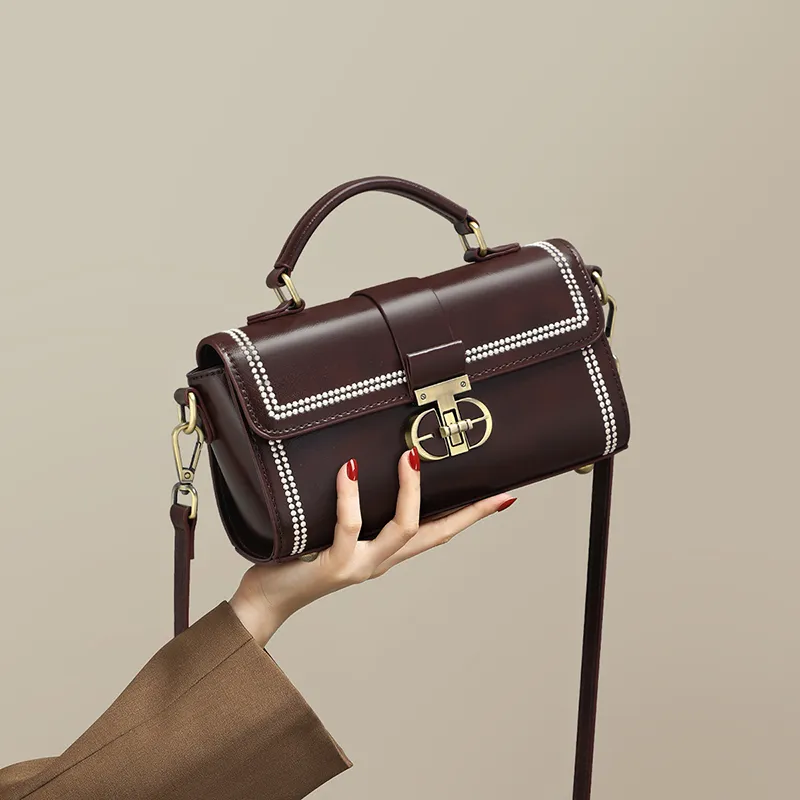 C°BANNER Cow Leather One Shoulder Crossbody Small Square Handbag Regular Women's Burgundy-4