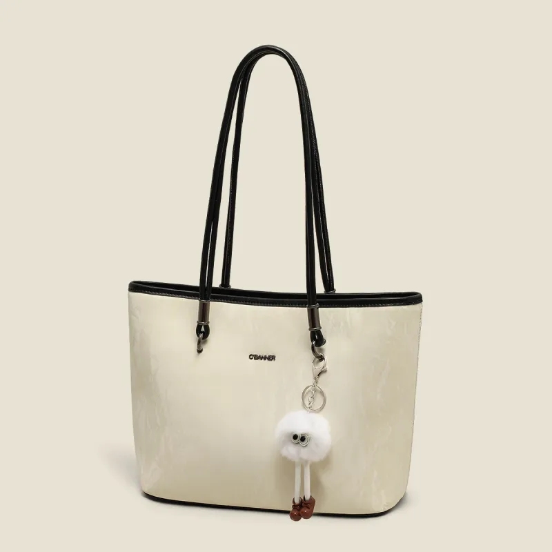 C°BANNER Cow Leather Shoulder Bag Tote Medium Size Women's Ecru-3