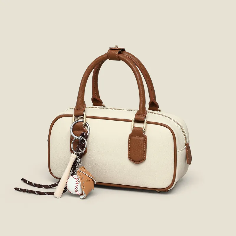 C°BANNER Cow Leather With Synthetic Leather Boston Bag, Handbag, Shoulder Bag, Crossbody Bag Trumpets Women's Ecru-1
