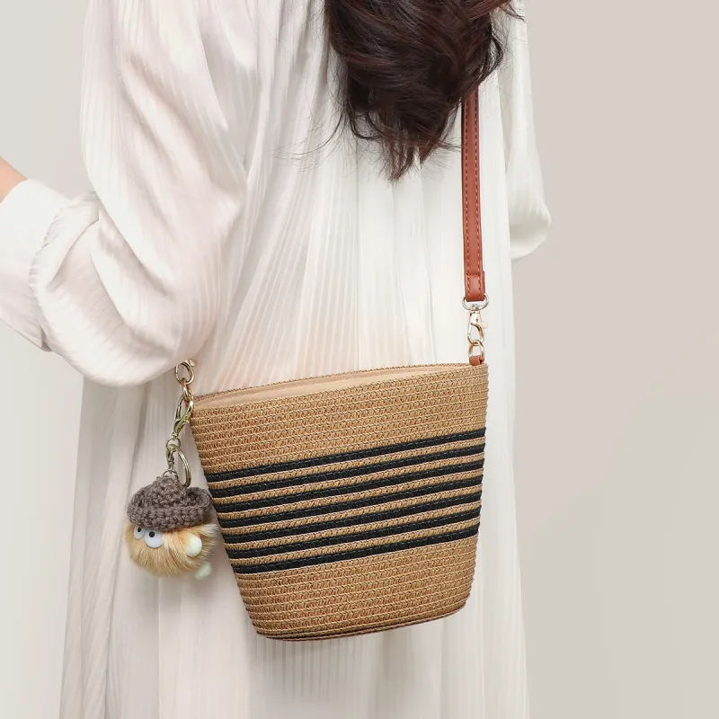 C°BANNER Fabric Shoulder Bag, Crossbody Bag Women's Black Stripe/white Stripe-1