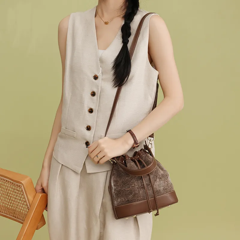 Pivsnu Genuine Leather Shoulder Bag Women's Brown-3