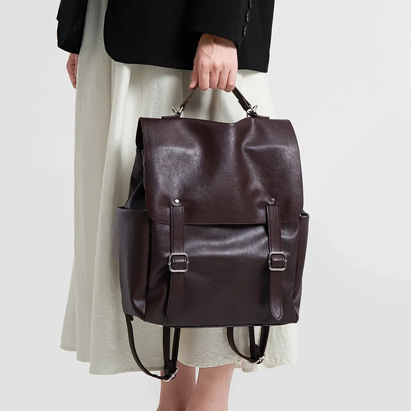 Pivsnu Synthetic Leather Backpack Women's Black/Coffee-8