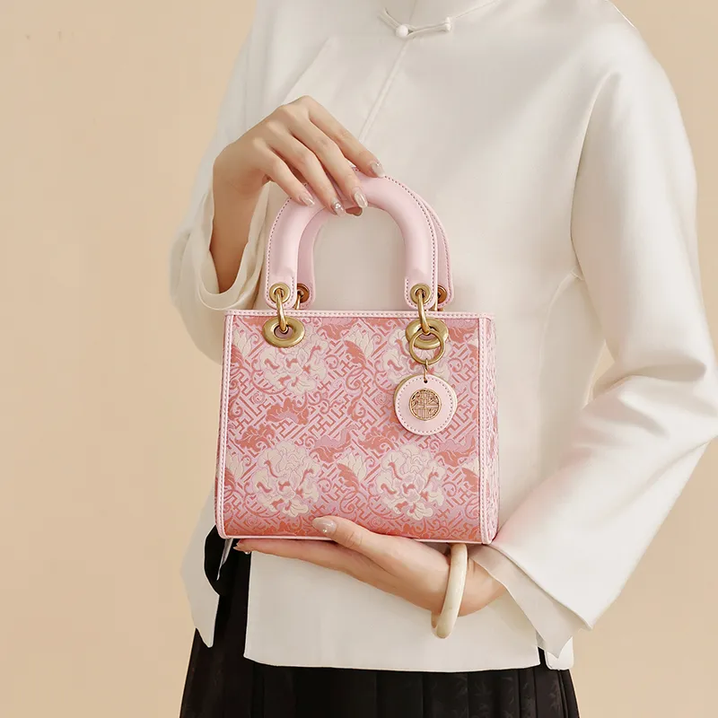 Pivsnu Song Brocade Silk Lady Dior Bag Handbag Women's Pink-2