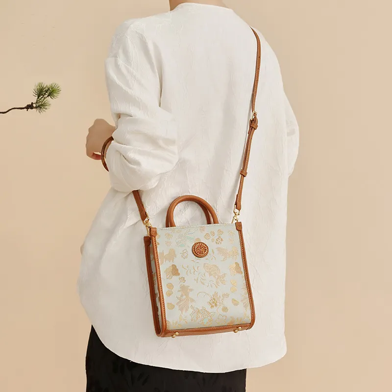 Pivsnu Silk Song Brocade Portable Crossbody Bag Shoulder Bag Women's Brown-1