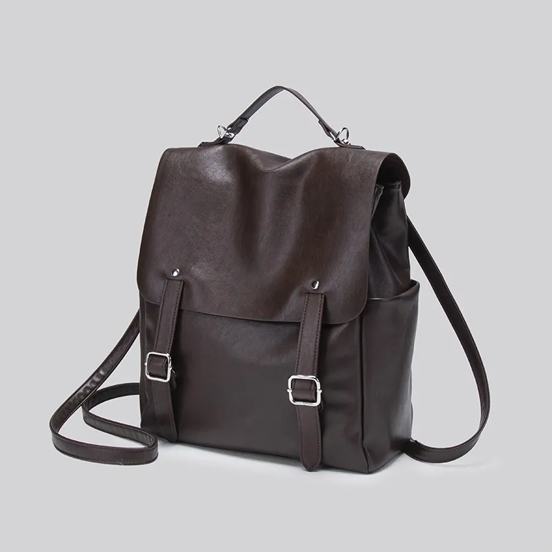 Pivsnu Synthetic Leather Backpack Women's Black/Coffee-6