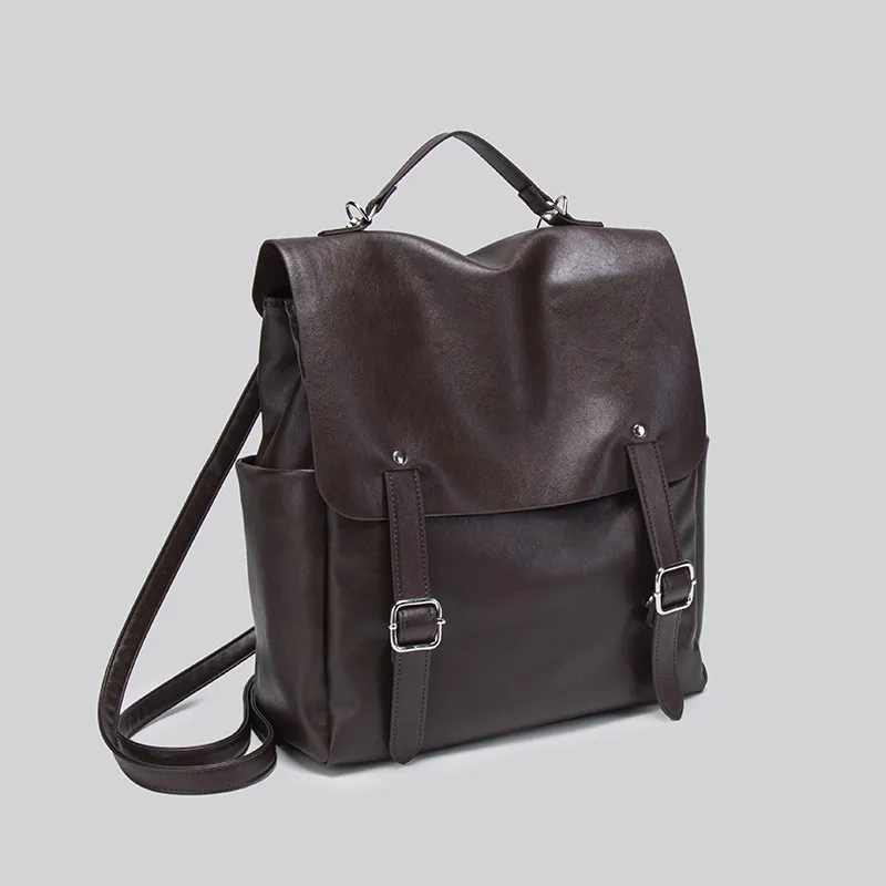 Pivsnu Synthetic Leather Backpack Women's Black/Coffee-5