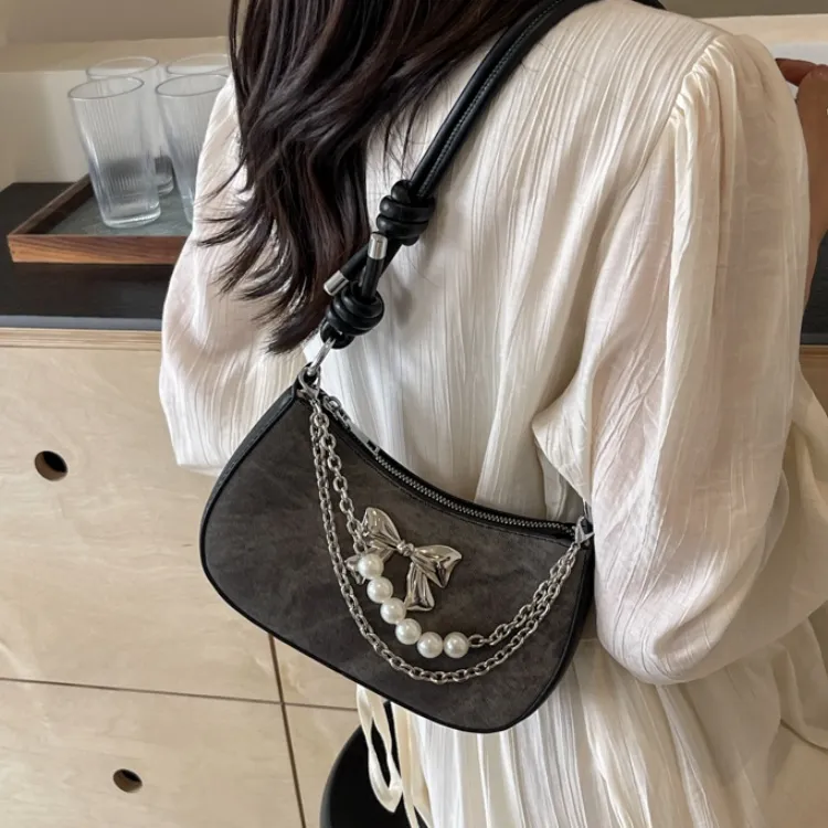 PULUWIRR PU Shoulder Bag Regular Women's Denim Blue/Dark Tea/Ecru-12