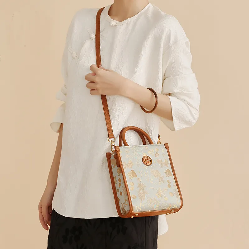 Pivsnu Silk Song Brocade Portable Crossbody Bag Shoulder Bag Women's Brown-2