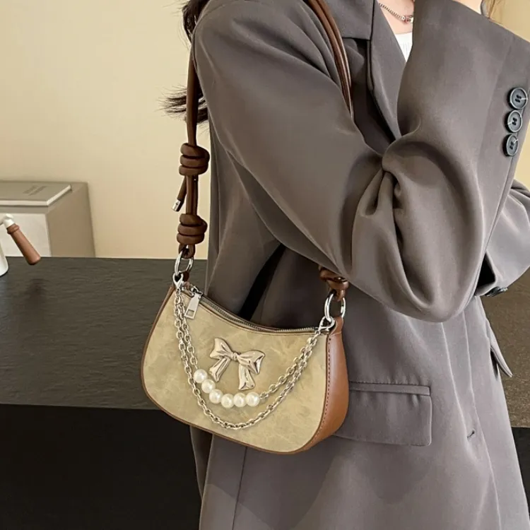 PULUWIRR PU Shoulder Bag Regular Women's Denim Blue/Dark Tea/Ecru-18