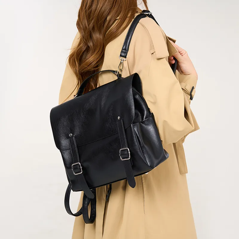 Pivsnu Synthetic Leather Backpack Women's Black/Coffee-11