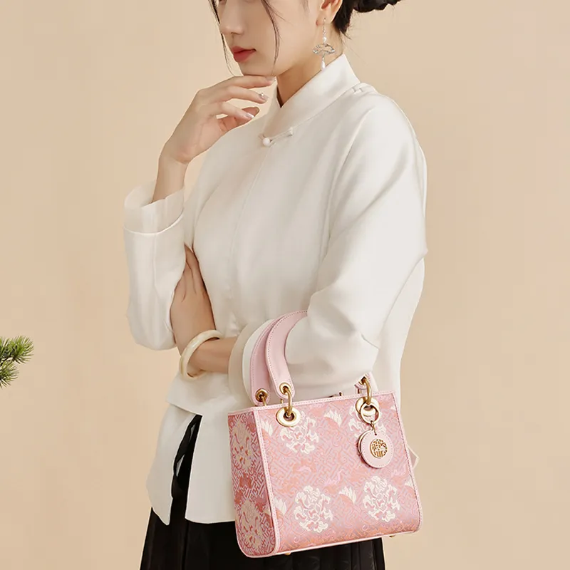 Pivsnu Song Brocade Silk Lady Dior Bag Handbag Women's Pink-3