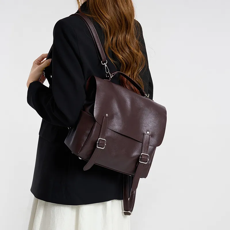 Pivsnu Synthetic Leather Backpack Women's Black/Coffee-15
