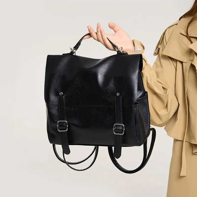 Pivsnu Synthetic Leather Backpack Women's Black/Coffee-12