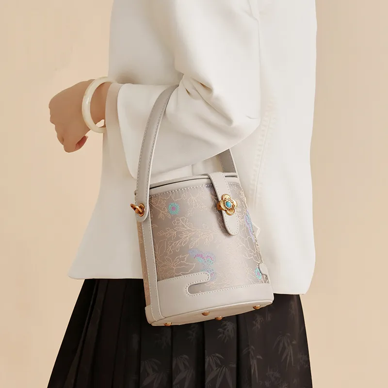 Pivsnu Song Brocade Silk Crossbody Handbag, Shoulder Bag Women's Gray-2