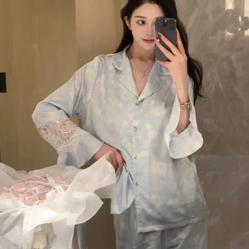 Kosrood Pajama Set Women's Shopping Bag Blue-6