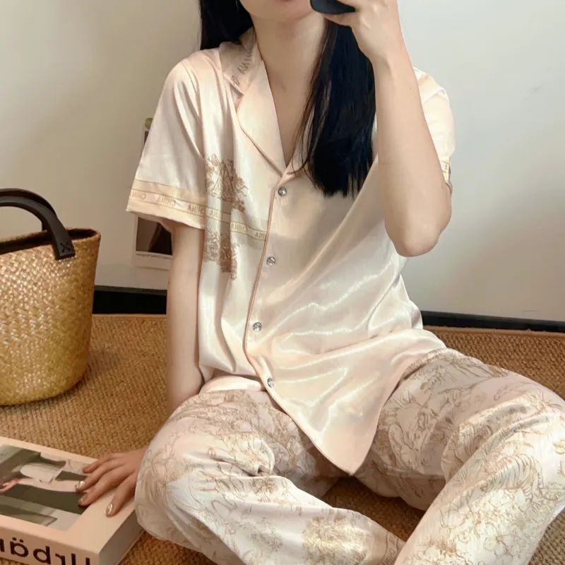 Kosrood Pajama Set Women's Golden Branches And Jade Leaves Short And Long-7