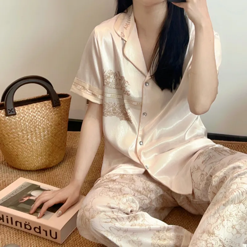Kosrood Pajama Set Women's Golden Branches And Jade Leaves Short And Long-4